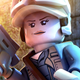 A close up screenshot of the Lego minifig version of Jyn Erso holding a blaster pistol.